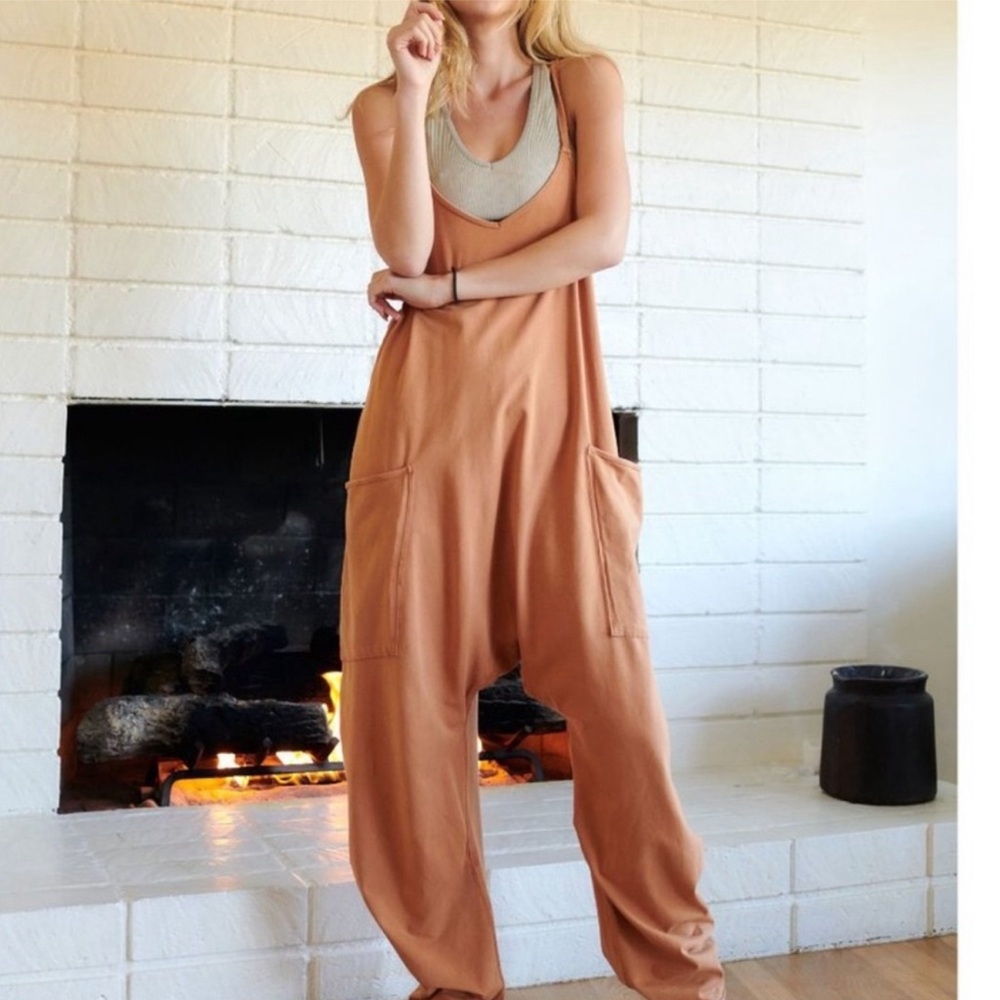 FREE PEOPLE MOVEMENT Tan Orange HOT SHOT ONESIE JUMPSUIT -Read description